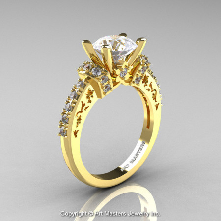 Modern Armenian Classic 14K Yellow Gold 1.5 Ct CZ Diamond Wedding Ring R137-14KYGDCZ-1