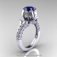 Classic 14K White Gold 1.0 Ct Blue Sapphire Diamond Solitaire Wedding Ring R410-14KWGDBS-1