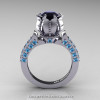 Classic 14K White Gold 1.0 Ct Black Diamond Blue Topaz Solitaire Wedding Ring R410-14KWGBTBD-2