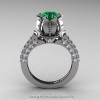 Classic 14K White Gold 1.0 Ct Emerald  Diamond Solitaire Wedding Ring R410-14KWGDEM-2