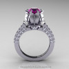 Classic 14K White Gold 1.0 Ct Amethyst Diamond Solitaire Wedding Ring R410-14KWGDAM-2