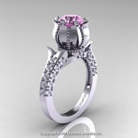 Classic 14K White Gold 1.0 Ct Light Pink Sapphire Diamond Solitaire Wedding Ring R410-14KWGDLPS-1