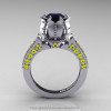 Classic 14K White Gold 1.0 Ct Black Diamond Yellow Sapphire Solitaire Wedding Ring R410-14KWGYSBD-2