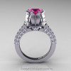 Classic 14K White Gold 1.0 Ct Pink Sapphire Diamond Solitaire Wedding Ring R410-14KWGDPS-2
