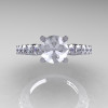 Classic 14K White Gold 1.0 Ct White Sapphire Cluster Solitaire Ring R258-14KWGWS-3