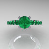 Classic 14K White Gold 1.0 Ct Emerald Cluster Solitaire Ring R258-14KWGEM-3