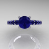 Classic 14K White Gold 1.0 Ct Blue Sapphire Cluster Solitaire Ring R258-14KWGBS-3