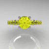 Classic 14K White Gold 1.0 Ct Yellow Sapphire Cluster Solitaire Ring R258-14KWGYS-3