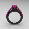 Classic 14K Black Gold 1.0 Ct Pink Sapphire Cluster Designer Solitaire Ring R258-14KBGPS-2