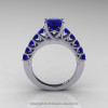Classic 14K White Gold 1.0 Ct Blue Sapphire Cluster Solitaire Ring R258-14KWGBS-2