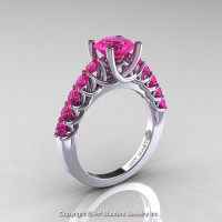Classic 14K White Gold 1.0 Ct Pink Sapphire Cluster Solitaire Ring R258-14KWGPS-1