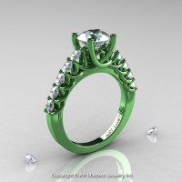 Exclusive Classic 14K Green Gold 1.0 Ct Diamond Cluster Designer Solitaire Ring R258-14KGGD-1