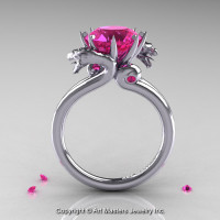 Scandinavian 14K White Gold 3.0 Ct Pink Sapphire Dragon Engagement Ring R601-14KWGPS-1