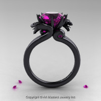 Modern Dragon 14K Black Gold 3.0 Ct Amethyst Designer Engagement Ring R601-14KBAM-1