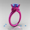 Modern Dragon 14K Fuchsia Pink Gold 3.0 Ct Aquamarine Designer Engagement Ring R601-14KPGAQ-2