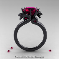 Modern Dragon 14K Black Gold 3.0 Ct Red Garnet Designer Engagement Ring R601-14KBGG-1