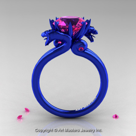 Modern Dragon 14K Blue Gold 3.0 Ct Pink Sapphire Designer Engagement Ring R601-14KBLGPS-1