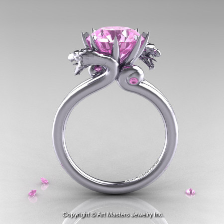 Art Masters 14K White Gold 3.0 Ct Light Pink Sapphire Dragon Engagement Ring R601-14KWGLPS-1