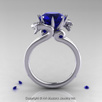 Scandinavian 14K White Gold 3.0 Ct Blue Sapphire Dragon Engagement Ring R601-14KWGBS-1