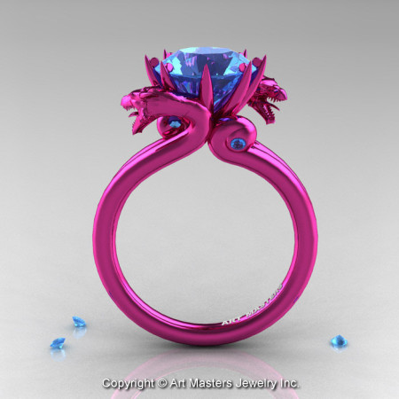 Modern Dragon 14K Fuchsia Pink Gold 3.0 Ct Aquamarine Designer Engagement Ring R601-14KPGAQ-1