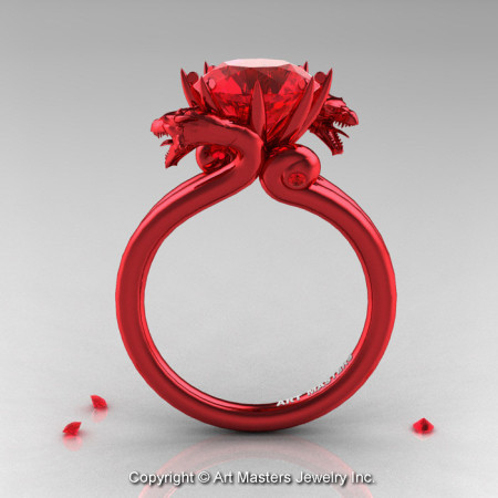Modern Dragon 14K Red Gold 3.0 Ct Rubies Designer Engagement Ring R601-14KRGR-1