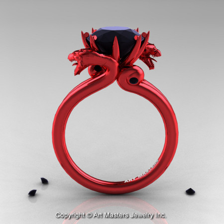 Art Masters 14K Red Gold 3.0 Ct Black Diamond Dragon Engagement Ring R601-14KRGBD-1