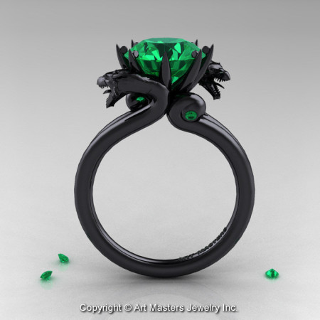 Art Masters 14K Black Gold 3.0 Ct Chatham Emerald Dragon Engagement Ring R601-14KBGCEM-1