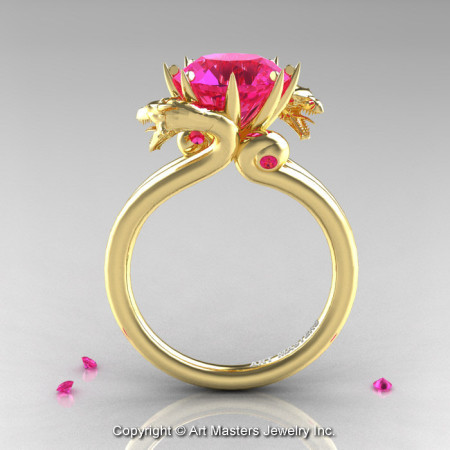 Art Masters 18K Yellow Gold 3.0 Ct Pink Sapphire Dragon Engagement Ring R601-18KYGPS-1