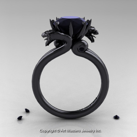 Art Masters 14K Black Gold 3.0 Ct Black Moissanite Dragon Engagement Ring R601-14KBGBM-1