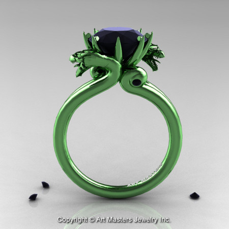 Art Masters 14K Green Gold 3.0 Ct Black Diamond Military Dragon Engagement Ring R601-14KGGBD-1