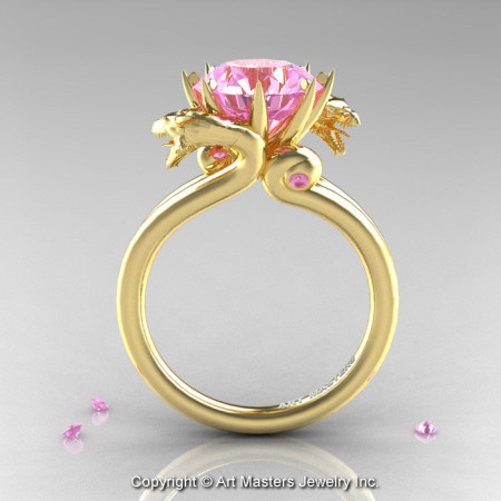 Art Masters 18K Yellow Gold 3.0 Ct Light Pink Sapphire Dragon Engagement Ring R601-18KYGLPS-1