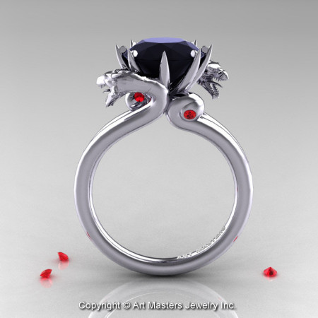 Art Masters 14K White Gold 3.0 Ct Black Diamond Ruby Dragon Engagement Ring R601-14KWGBDR-1