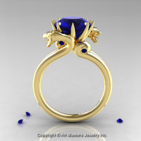 Art Masters 18K Yellow Gold 3.0 Ct Blue Sapphire Dragon Engagement Ring R601-18KYGBS-1
