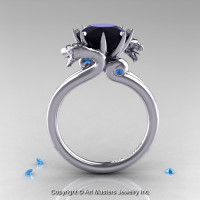 Art Masters 14K White Gold 3.0 Ct Black Diamond Blue Topaz Dragon Engagement Ring R601-14KWGBTBD-1