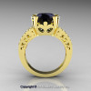 Modern Vintage 14K Yellow Gold 3.0 Carat Black and White Diamond Solitaire Ring Wedding Band Set R102S-14KYGDBD-3