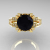Modern Vintage 14K Yellow Gold 3.0 Carat Black and White Diamond Solitaire Ring Wedding Band Set R102S-14KYGDBD-4