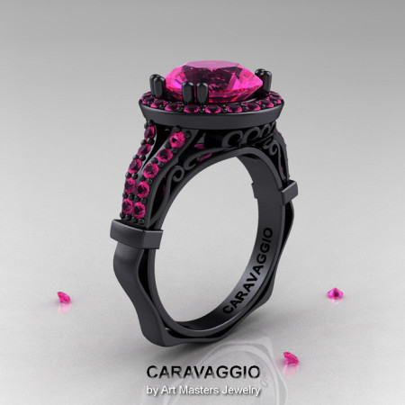 Caravaggio 14K Black Gold 3.0 Ct Pink Sapphire Engagement Ring Wedding Ring R620-14KBGPS-1
