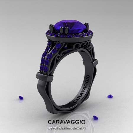 Caravaggio 14K Black Gold 3.0 Ct Tanzanite Engagement Ring Wedding Ring R620-14KBGTA-1