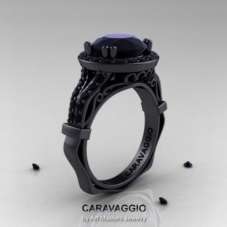 Caravaggio 14K Black Gold 3.0 Ct Black Diamond Engagement Ring Wedding Ring R620-14KBBD-1