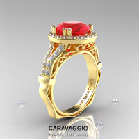 Caravaggio 14K Yellow Gold 3.0 Ct Ruby Diamond Engagement Ring Wedding Ring R620-14KYGDR-1