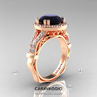 Caravaggio 14K Rose Gold 3.0 Ct Black and White Diamond Engagement Ring Wedding Ring R620-14KRGDBD-1