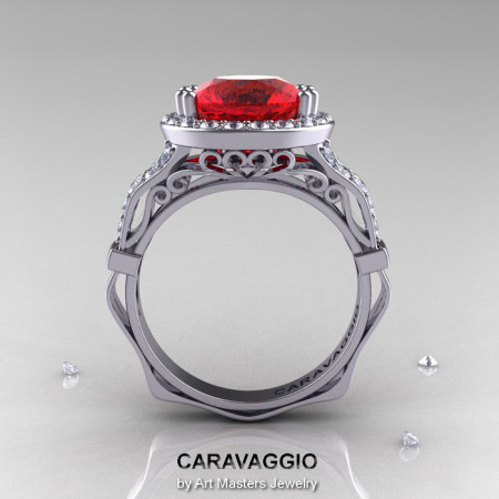 Caravaggio 14K White Gold 3.0 Ct Rubies Diamond Engagement Ring Wedding Ring R620-14KWGDR-1