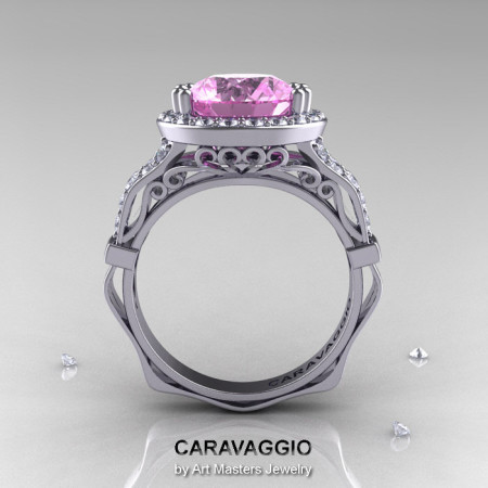 Caravaggio 14K White Gold 3.0 Ct Light Pink Sapphire Diamond Engagement Ring Wedding Ring R620-14KWGDLPS-1