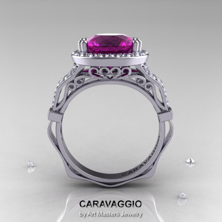 Caravaggio 14K White Gold 3.0 Ct Amethyst Diamond Engagement Ring Wedding Ring R620-14KWGDAM-1