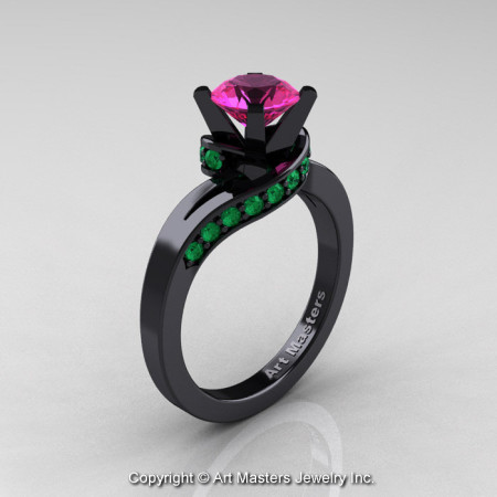 Classic 14K Black Gold 1.0 Ct Pink Sapphire Emerald Designer Solitaire Ring R259-14KBGEMPS-1