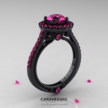 Caravaggio 14K Black Gold 1.0 Ct Pink Sapphire Engagement Ring Wedding Ring R621-14KBGBPS-1