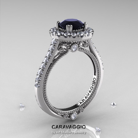 Caravaggio 14K White Gold 1.0 Ct Black and White Diamond Engagement Ring Wedding Ring R621-14KWGDBD-1