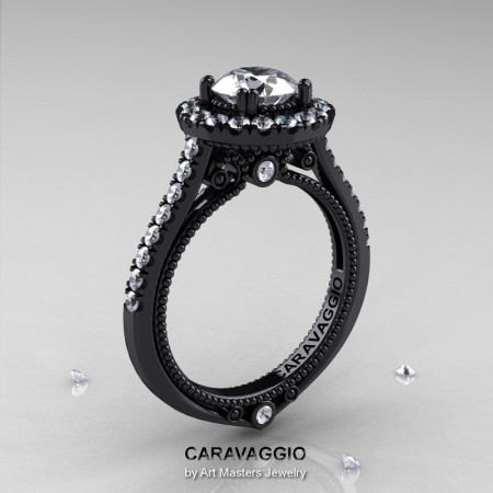 Caravaggio 14K Black Gold 1.0 Ct White Sapphire Diamond Engagement Ring Wedding Ring R621-14KBGDWS-1