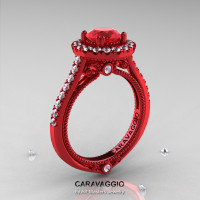 Caravaggio 14K Red Gold 1.0 Ct Ruby Diamond Engagement Ring Wedding Ring R621-14KRGDR-1