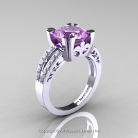 Modern Vintage 14K White Gold 3.0 Carat Lilac Amethyst Diamond Solitaire Ring R102-14KWGDLAM-1